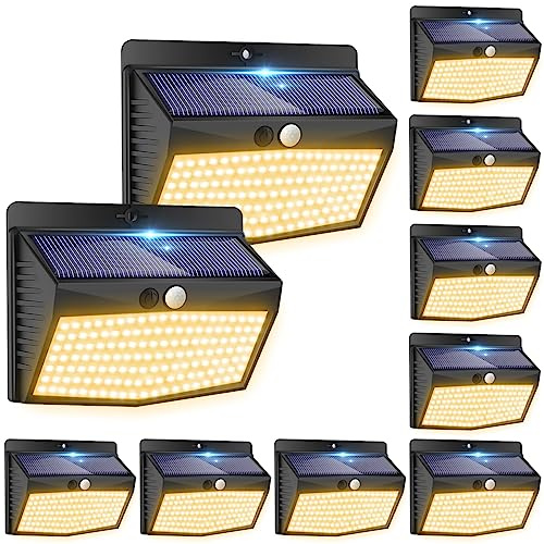 Peasur Luz Solar Exterior【10 Paquete/138 LED/3 Modos】 Luces Solares Led Blanco Cálido IP65 Impermeable Focos LED Solares Jardin, Farolas Potente para