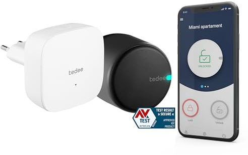 tedee Go Cerradura Inteligente Negro, Bluetooth Cerradura Electronica con Bloqueo Automático y App, Certificado AV-TEST (+ Bridge Wifi)