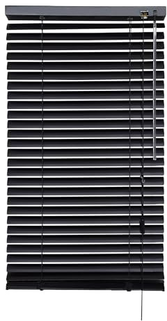 iYueMps - Tende veneziane in alluminio 70 x 160 cm, nere, per finestre con fissaggio a morsetto o a scorrimento, tende robuste, tagliabili, di facile installazione, con lamelle da 25 mm, per ufficio