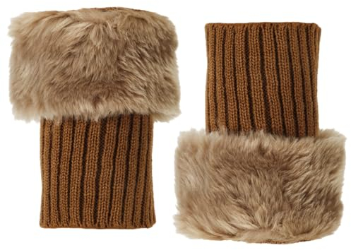 PEUTIER Flauschige Beinwärmer, 18cm Kurz Beinwärmer Flauschig Stiefelmanschetten mit Kunstfellbesatz Gestrickt Stiefelüberzüge Socken Winter Plüsch-Beinstulpen für Damen Mädchen (Khaki)