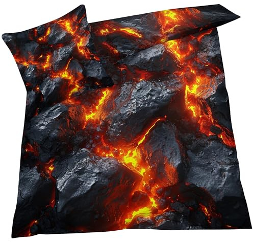 YELDAN Bettwäsche 135x200 Lava, 3D Bettbezug, Bettwäsche-Sets 2 teilig, Weich & Bügelfrei Mikrofaser Wendebettwäsche und 1 Kissenbezug 80x80 mit Umschlag