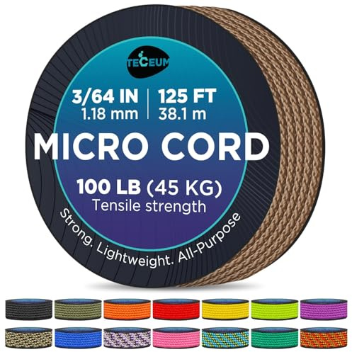 TECEUM Micro Paracord – Coyote Brown – 1.18 mm x 125 ft – Micro Utility Cord – Thin Braided Paracord Rope Nylon Polyester – Wind Chime Replacement – Survival Strong String 012c