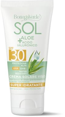 Bottega Verde - SOL Aloe e Acido Ialuronico, Crema Solare Viso, 50 ml, SPF 30, Protettiva e Idratante, Arricchita con Succo di Aloe Iperfermentato e Acido Ialuronico, per Tutti i Tipi di Pelle