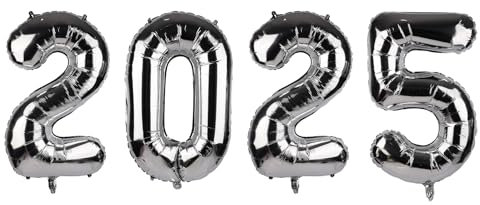 2025 Ballons, Aluminiumfolie Zahlenballons 101,6cm Aufblasbare Zahl Ballonzahlen für Neujahrsdekoration Abschlussfeier Geburtstag Jubiläum (Silber)