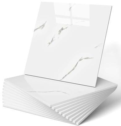 WADILE 20x carreaux adhésifs marbre 30x30cm étanches pour douche, cuisine, salle de bain - Panneaux muraux PVC blanc nuage