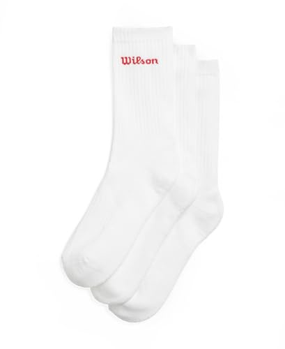 Wilson Calcetines Crew Logo Pack 3 Pares, Puntera Sin Costuras, Soporte del Arco y Amortiguación Superior, Punto Transpirable Con Acabado de Control de Olor, Color: Blanco, Talla: L