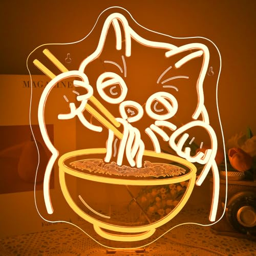 VYXIN katt ramen neonskylt färgglad, katt neonskylt vägg, LED katt noodles neonskylt, nudlar LED-skylt för resturant ramen butik kök snackbar vardagsrum matsal brunch party hem butik gåvor