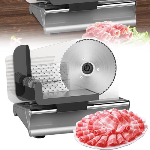 Electric Meat Slicer, 500W Adjustable Thickness 1-15mm, 19cm Stainless Steel Serrated Blade for Home Use, Ideal for Slicing Meat, Bread, Cheese, and Cold Cuts