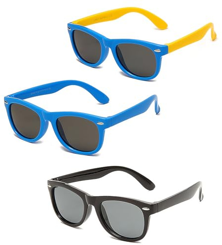 Gobiufy 3 Pair Boy Sunglasses Set, Kids Sunglasses UV Protection Polarized Baby Sunglass Retro Eye Glasses for Boys Kids Toddler Beach Party Travel