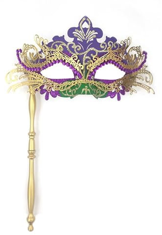 Mirweon Costume d'Halloween vénitien pour bal masqué, fête costumée, demi-visage avec bâton pour homme et femme