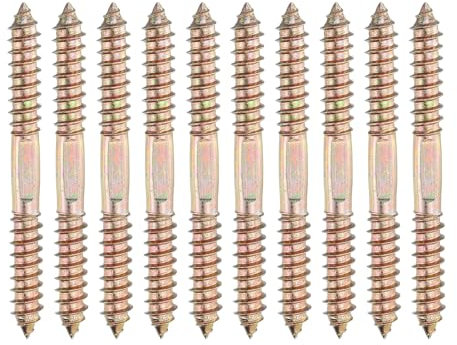 sourcing map 10 Pcs Double Ended Screws, M8 x 80 mm Carbon Steel Hanger Bolts, Self-Tapping Wood Dowel Screws for Wood Joint Furniture, Color Zinc