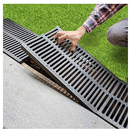 Système de drainage de tranchée noir – 50 x 25 cm d'évacuation linéaire avec tamis de gouttière, grille d'égout pour garage, allée et pelouse, solution efficace pour fossé d'égout de cuisine