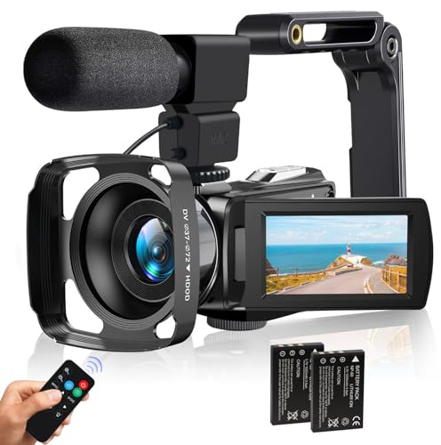 lovpo Camcorder Video Camera 4K 48MP HD Camera Recorder, 18X Digital Zoo 3 Touch Screen Vlogging Camera for YouTube with Microphone, Stabilizer, Lens Hood, Remote and 2 Batteries