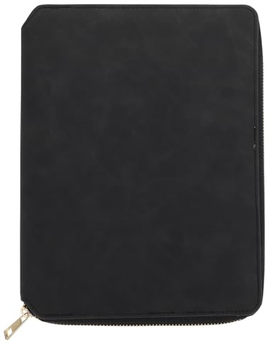 JOINPAYA A5 Notizblock mit Ledereinband Geschäfts Notizbuch mit Reißverschluss Schreibblock für Büro und Schule Schwarzes Ringbuch für Terminplanung und Zuhause