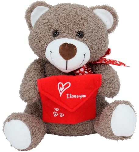 Gdecora Oso de Peluche con sobre Rojo para Mensaje Personalizado - Osito de 25cm Regalo Romántico San Valentín y Día de la Madre - Teddy Bear con Carta I Love You - Peluches para Enamorados y Parejas