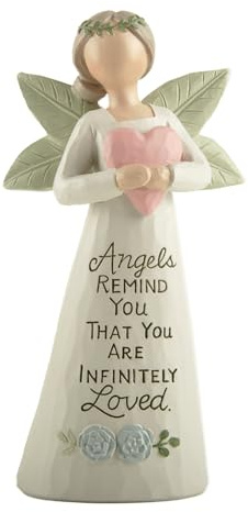 Feather & Grace Angel Figurine with Pink Heart – Handcrafted Resin Ornament with Inspirational Message, Freestanding Collectible Gift 14cm