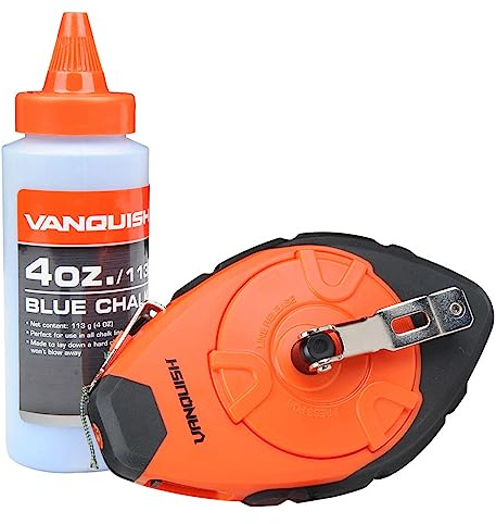 VANQUISH 2 Pieces ABS Chalk Line Reel with 4 oz Blue Chalk & 3.5 Gear Quick Retrieval Orange 4302