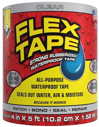 Flex Tape, Original Thick Flexible Rubberized Waterproof Tape - Seal and Patch Leaks, Works Underwater, Indoor Outdoor - Home RV Roof Plumbing and Pool Repairs, Clear, 4 in x 5 ft, Pack of 1