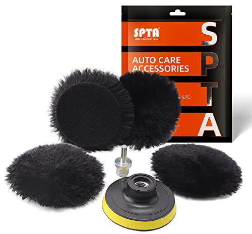 SPTA 80mm Lucidatura Pad Lana Lucidatura Pastiglie Ceretta Kit lana di agnello con gancio e Pad Cuffia per lucidatrice