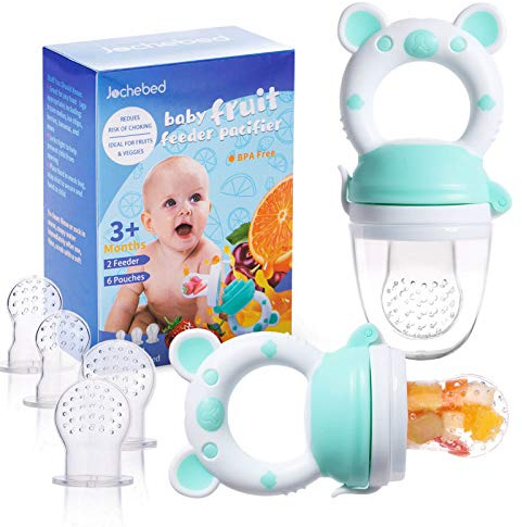 Baby Fruit Food Feeder Pacifier - Fresh Food Feeder, Infant Fruit Teething Teether Toy for 3-24 Months, 6 Pcs Silicone Pouches for Toddlers & Kids & Babies, 2-Pack (Cyan)