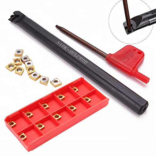 Maizoon S10K-SCLCR06 - Portautensili per Tornio CNC + 10 Inserti CCMT060204-HM YBC251 + Chiave Ad Alta Presa Resistenza Agli Orti e Forti Torni CNC DZ08