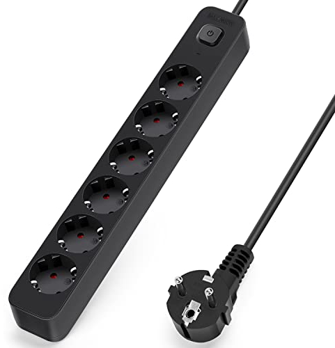Aigostar Steckdosenleiste 6 fach mit Schalter, Mehrfachsteckdose mit Kindersicherung, Verteilersteckdose mit 5 m Kabel, Schwarz