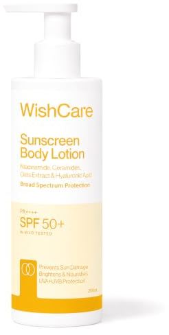 WishCare Sunscreen Body Lotion with SPF 50 PA+++ - Broad Spectrum UVA & UVB Protection, No White Cast, Enriched with Carrot Seed & Raspberry - Body Sunscreen Lotion 200ml (Indian Version)