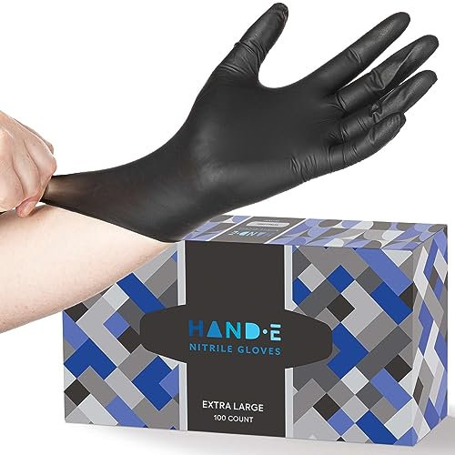 Hand-E Touch Black Nitrile Medical Gloves Disposable [Extra Thick 5 Mil] Small - 100 Count - Powder Free, Latex Free Surgical Gloves