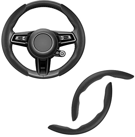 Amiss Nappa Leather Steering Wheel Cover, 2PCS Segmented Wheel Protector, Universal 99% Car Wheel Cover (Black)
