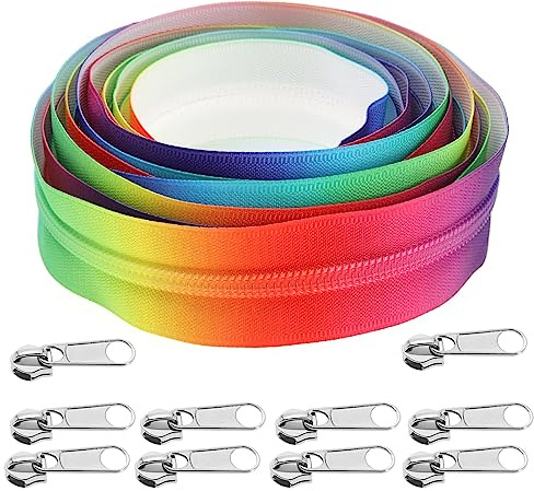 OTOTEC #5 Ruban à Glissière Arc-en-ciel 4 Mètres Bobine de Nylon Fermetures à Glissière sans Fin avec 10pcs Tirettes Curseur pour Bricolage Couture Tailleur Artisanat Sacs Bagages