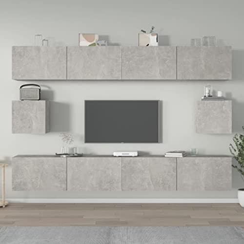 Festnight 6pz Mobile TV Sospeso, Parete Attrezzata Soggiorno, Set di Mobili Porta in Legno Multistrato Grigio Cemento