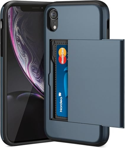 XYZNTMF for iPhone XR Case iPhone XR Shockproof Case with Card Holder Soft Silicone Bumper Matte Hard PC Shell Heavy Duty Protective Skin Cover Armor Rubber iPhone XR Phone Case, Dark Blue