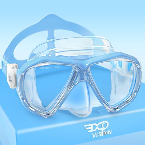 Kinder Taucherbrille, 180° Anti-Beschlag Kinder Schwimmmaske Gehärtetes Glas Schwimmbrille mit Nasenschutz Anti-Leck Tauchmaske für 4-15 Jungen Mädchen Jugend (Harry Blau)