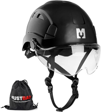 MUSTBAU Safety Helmet Hard Hat with Goggles, EN12492 Height Endurance Work Helmet, Lightweight Climbing Hard Hat with Chin Strap for Construction, Tree Work & Industrial, 53-63 cm