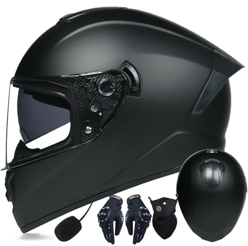 Casco Integrale Moto Bluetooth,Caschi Moto Scooter Racing Uomo con Integrale Doppia Visiera Anti Nebbia,Casco Moto Full Face Omologato ECE,Casco Moto Leggero per Donna Uomo 55~64cm