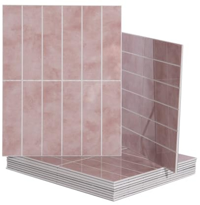 Art3d 10-Sheet Faux Marble Peel and Stick Backsplash Tile for Kitchen Wall Bathroom Countertops, 11.4 inch x 9.1 inch Stick-on Glazed-Ceramic Finish Resist to Water, Heat and Scratches, Pink