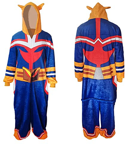 Zhongkaihua MHA - Pijama entero con capucha y cremallera, en terciopelo acanalado, con la inscripción All Might Yagi Toshinori, ideal como regalo para Navidad, para casa, tallas S - XL, XL