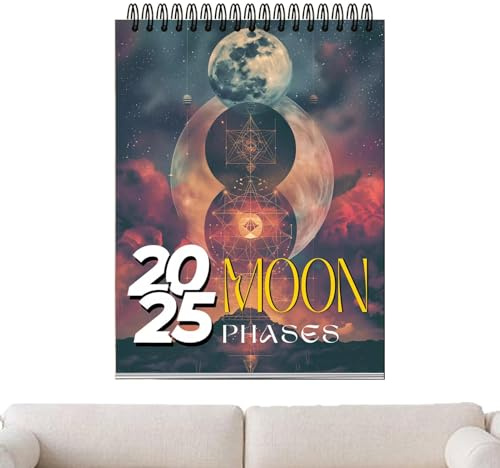 Calendario delle fasi lunari: calendario dei cicli lunari, pianificatore familiare mensile | pianificatore da parete con fasi lunari 2025, pianificatore familiare, organizzatore giornaliero per