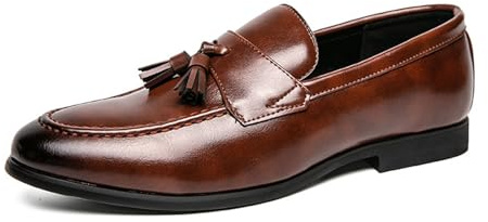 Hombres Clásico Estilo Británico Borla Mocasines Cuero Sintético Ligero Mocasín Pantuflas,Brown b,48 EU