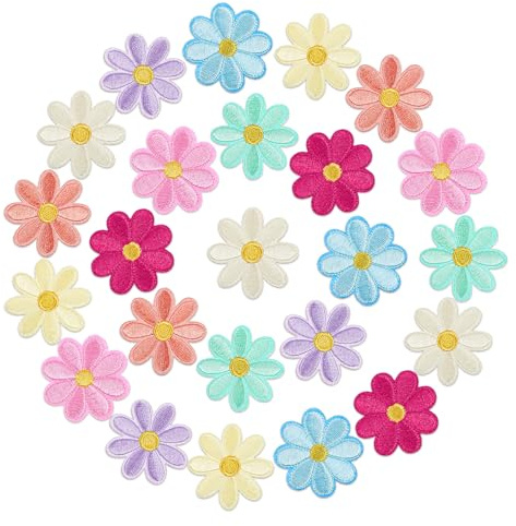 JJUNW 48 st blommor strykjärn på lappar, söta tusensköna applikationer, sy på broderad applikationslapp för kläder jeans jackor väskor 8 färger (4 x 4 cm