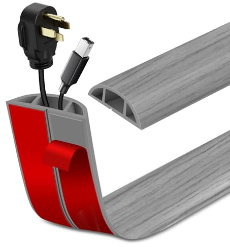 Canaletas para Cables Adhesiva canaleta pasacables para Suelo Cubiertas de Suelo para Cables pasacables de PVC (1m×3cm, Grano de Madera Gris Claro)