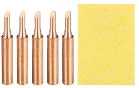sourcing map 5 Pcs 900M Soldering Iron Tips Copper Non-Magnetic Welding Head with Cleaning Sponge Pad Replacement for Solder Station Tip (900M-T-3C)