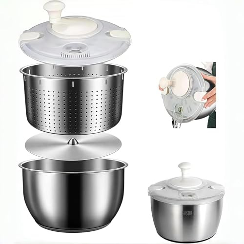 Centrifugador de ensalada de acero inoxidable de 6 litros, escurridor de lechuga multiusos, lavadora de frutas, lavadora de verduras, colador, secador de ensalada, limpiador de frutas con salida de