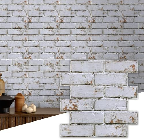Commomy 10 Piezas Paneles de Pared 3D Decorativos de Ladrillo, 30 x 30 cm, 3D Autoadhesivo PVC Panel Revestimiento Pared de Ladrillo Impermeable para Salón, Cocina, Dormitorio