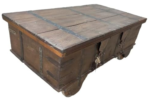 WANDERLUST DECO Mesa baúl de Madera Artesanal marrón 140x76x54h