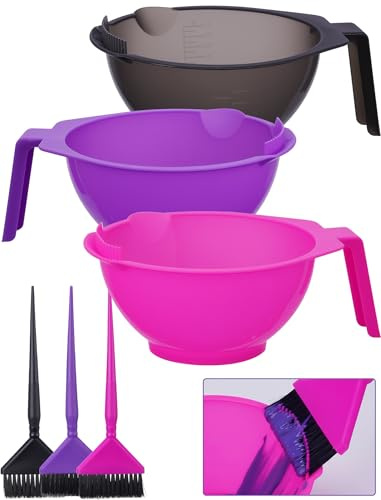 NiHome Hair Dye Bowl and Brush Set, Hair Color Mixing Bowls for Hairstylist, Color Bowls with Fine Teeth and Brush Cleaner, Salon Supplies Essentials, 3-Pack
