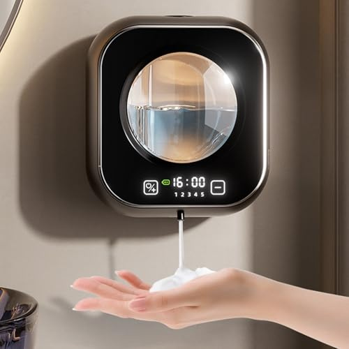 Distributeur de Savon Automatique Mural, Distributeur Automatique de Savon Mousse et de Lotion 320 ML, Distributeur de Savon électrique avec Capteur Infrarouge Affichage LCD pour Cuisine Salle de Bain