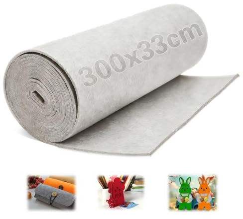 Ecitruz Filttyg ljusgrå, filt metervara 300 × 33 cm, filt 3 mm tjock, filtrulle filtmattor för att klippa pysselfilt polyester för gör-det-själv pyssel förvaringsväska filtunderlag lapptäcke