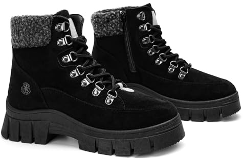GLAMORA Botines mujer invierno con forro térmico, suela antideslizante, plataforma ligera, estilo trekking urbano, cómodos para caminar, nieve ligera, senderismo y uso diario