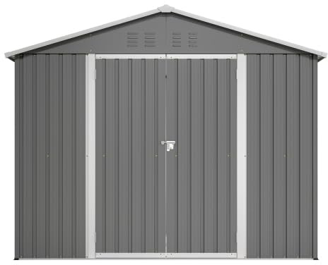 Casetta per attrezzi in metallo, 8 x 4 piedi, in acciaio zincato con fondazione e tetto inclinato, resistente agli agenti atmosferici come garage per biciclette, box per bidoni della spazzatura o